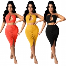 Unilateral strap two-piece dress Y1640
