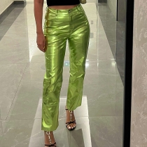 High waisted PU leather pants for women's candy colored casual pants HMAK001AA