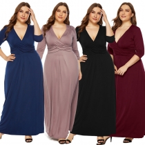 Sexy deep V-neck large swing long skirt with high elasticity dress FP2152