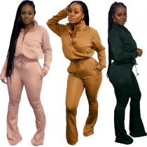 Women's solid color sports casual pants two-piece set Q7115