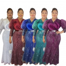 Women's heavy industry lace evening dress long skirt S9538