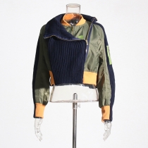 Spliced contrasting knitted waistband short jacket SJA067742