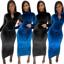 Slim fit glossy velvet solid color dress YD1078-1