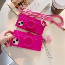 Barbie camera holder silicone phone case for iPhone 15, suitable for Apple 13 ProMax/14 Pro anti drop case 12 KL489