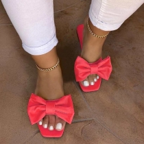 Women's shoes, bow tie, square toe, low heel, straight line slippers HWJ117