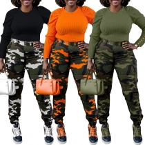 Fashionable women's camouflage small leg workwear pants D8635