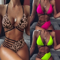 Leopard print hollow out swimsuit swimsuit S622400284669