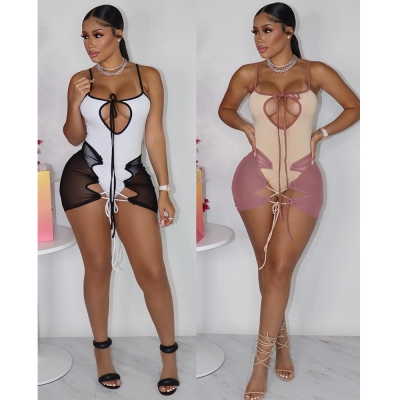 Women's Solid Color Lace Up Swimsuit + Mesh Lace Up Skirt Multi-color Optional B9328