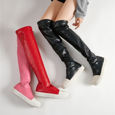 Large size knee-high boots all-match simple plus velvet warm stretch boots tide PT2036-1