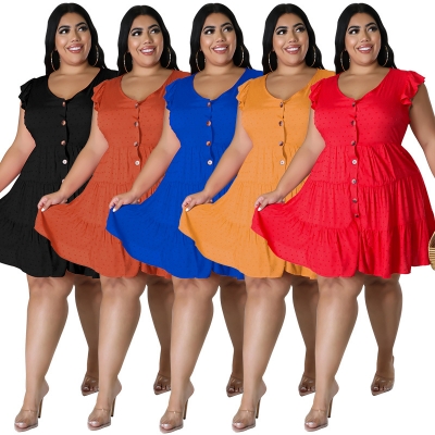 Plus size women's ice silk wrinkled fur ball material swing dress DM218205
