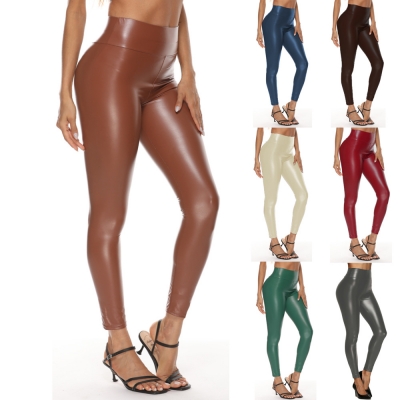 Multi color leather pants High waist leather pants Leggings Women's four side elastic hip lifting sexy pants PK20