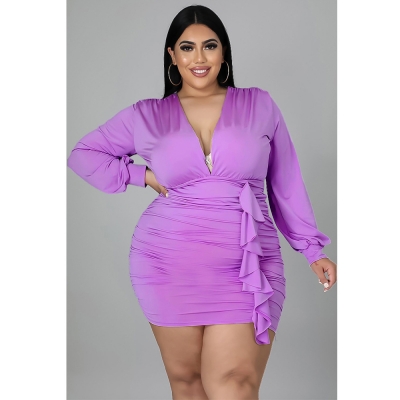 Women's solid color pleated sexy buttocks wrapped large dress N7309
