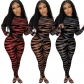 New product striped print see-through mesh sexy jumpsuit Q21S8020