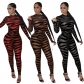 New product striped print see-through mesh sexy jumpsuit Q21S8020