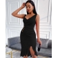 New sexy slanted collar pleated button crow's feet dress y6632
