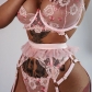 Three-piece net red French embroidery flower mesh see-through sexy lingerie S18931U