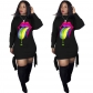 Women's Digital Printed Colorful Tongue-Head Band Long Sleeve Dress LM8300