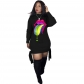 Women's Digital Printed Colorful Tongue-Head Band Long Sleeve Dress LM8300