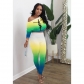 Sexy Inclined Collar Off Shoulder High Waist Suit Colorful Gradient Color Fluorescent Letters XY88032