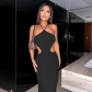 Spring and summer new women's sexy backless strappy halter bag hip slim temperament dress women K21D10353
