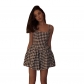 Spring and summer new women's suspenders with a word collar sexy backless houndstooth temperament slim dress K21D11094
