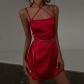 Spring and summer new women's fashion suspenders sexy one-shoulder open-back slim dress women K21D11115