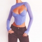 New women's open-back slim vest round neck long-sleeved mesh short cropped navel T-shirt K21L09517