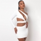 New women's fashion slanted shoulders long sleeves sexy hollow slim fit hip dress K21D08000