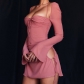 New women's fashion long-sleeved square-neck sexy low-cut hollow-out slim fit hip dress K21D10120