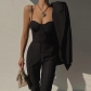 Winter new women's fashion suspenders one-shoulder vest slim straight trousers suit women K21S09625