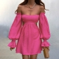 One-shoulder balloon-sleeved cutout sexy skirt dress JY21608PF