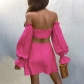 One-shoulder balloon-sleeved cutout sexy skirt dress JY21608PF