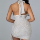 women's sexy backless strappy wrap chest sequin dress 8233DB