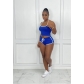 Women's Solid Color Halter Outdoor Sports Two-Piece Shorts Suit A8359