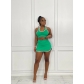 Women's Solid Color Sleeveless Halter Pleated Sports Two Piece Short Skirt Set A8361