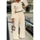 Women's home casual loose pleated high elastic two-piece suit C3077