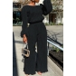 Women's home casual loose pleated high elastic two-piece suit C3077
