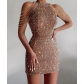 Fashion halter neck sexy crystal tassel bag hip sequin dress spring and summer GY2239