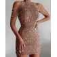 Fashion halter neck sexy crystal tassel bag hip sequin dress spring and summer GY2239