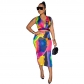 Tie-up Tube Top Colorful Print Dress Two-Piece Set SD20201