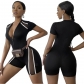 Spring/Summer Women's Pull Strip Webbing Patchwork Mesh Jumpsuit BN232