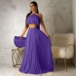 Fashionable pleated high temperature stereotyped two-layer fabric mainstream two-piece set D8284