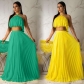 Fashionable pleated high temperature stereotyped two-layer fabric mainstream two-piece set D8284