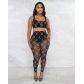 Sexy mesh sheer print stretch vest trousers casual sports suit A89002