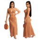 Fashion sexy wrap chest halter neck strap see-through lace dress two-piece set CY9625