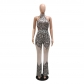 Fashionable casual halter neck straps sequins package hip jumpsuit shows waistline thin CY9628