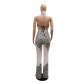 Fashionable casual halter neck straps sequins package hip jumpsuit shows waistline thin CY9628