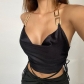 Metal Ring Chain Satin Halter Top Sexy Lace-Up Tank Top Women YJ21343