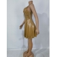 Nightclub sexy pleated bronzing suspender dress short skirt HH138