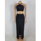 Knitted top and long skirt with slits and buttons sexy two-piece set HH6879